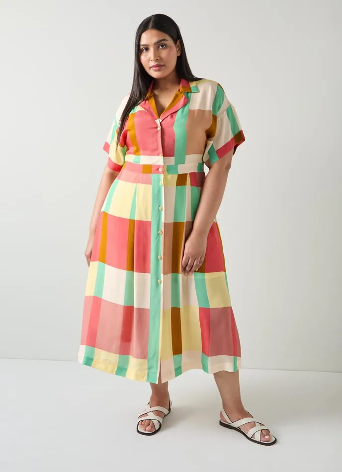Dresses Women LKBennett Izzy Large Check ViscoseSilk Shirt Dress Multi Dresses Women LKBennett Izzy Large Check ViscoseSilk Shirt Dress Multi