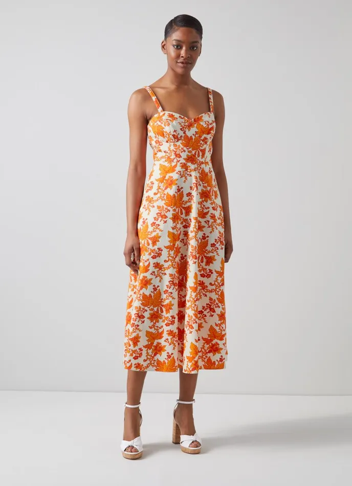 Dresses Women LKBennett Lucy Orange Vine Leaf Print Cotton Sun Dress Orange Dresses Women LKBennett Lucy Orange Vine Leaf Print Cotton Sun Dress Orange