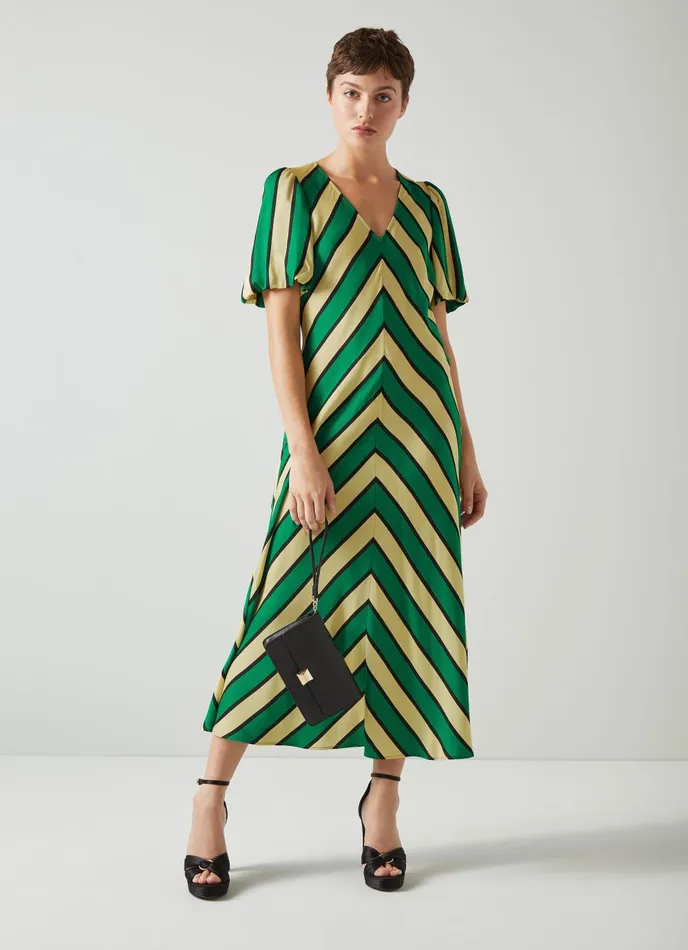Dresses Women LKBennett Meerim Green And Yellow Chevron Stripe Midi Dress Multi