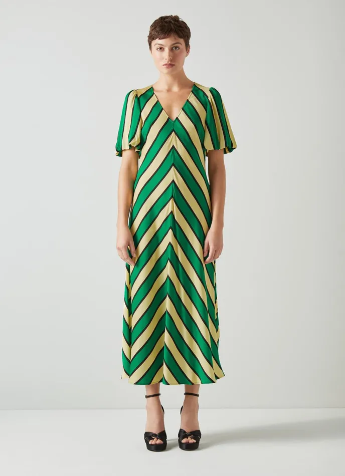 Dresses Women LKBennett Meerim Green And Yellow Chevron Stripe Midi Dress Multi Dresses Women LKBennett Meerim Green And Yellow Chevron Stripe Midi Dress Multi