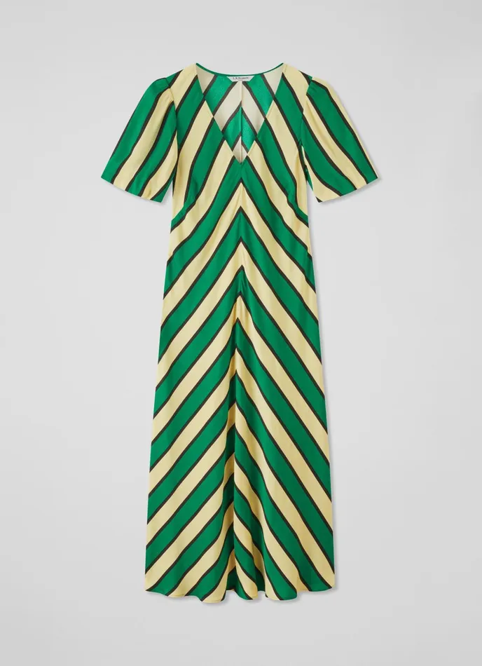Dresses Women LKBennett Meerim Green And Yellow Chevron Stripe Midi Dress Multi Dresses Women LKBennett Meerim Green And Yellow Chevron Stripe Midi Dress Multi