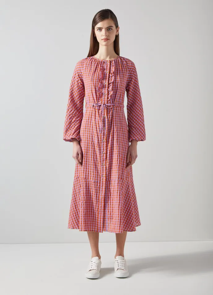 Dresses Women LKBennett Sophie Purple And Orange Gingham CottonBlend Dress Orange Dresses Women LKBennett Sophie Purple And Orange Gingham CottonBlend Dress Orange