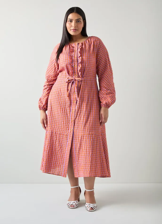 Dresses Women LKBennett Sophie Purple And Orange Gingham CottonBlend Dress Orange Dresses Women LKBennett Sophie Purple And Orange Gingham CottonBlend Dress Orange