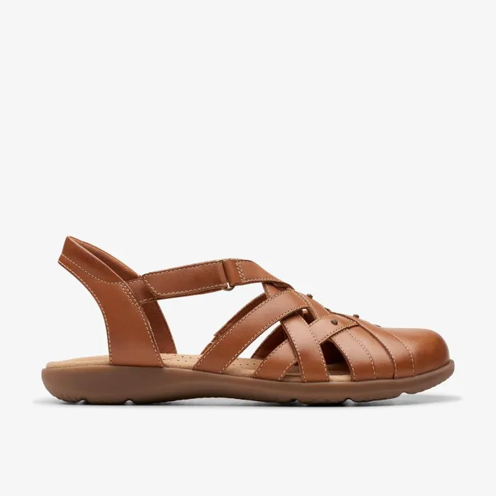 Elizabelle Sea Tan Leather Women Clarks Sandals and Flip Flops