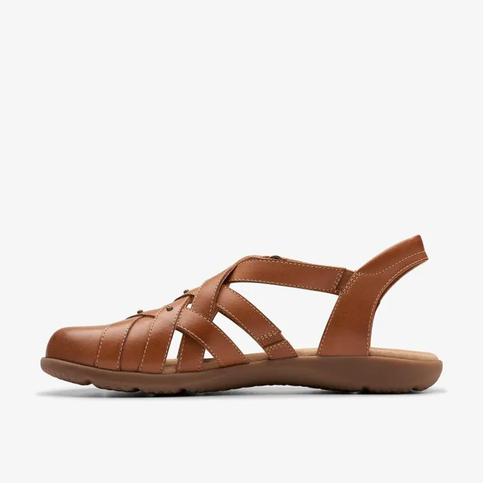 Elizabelle Sea Tan Leather Women Clarks Sandals and Flip Flops