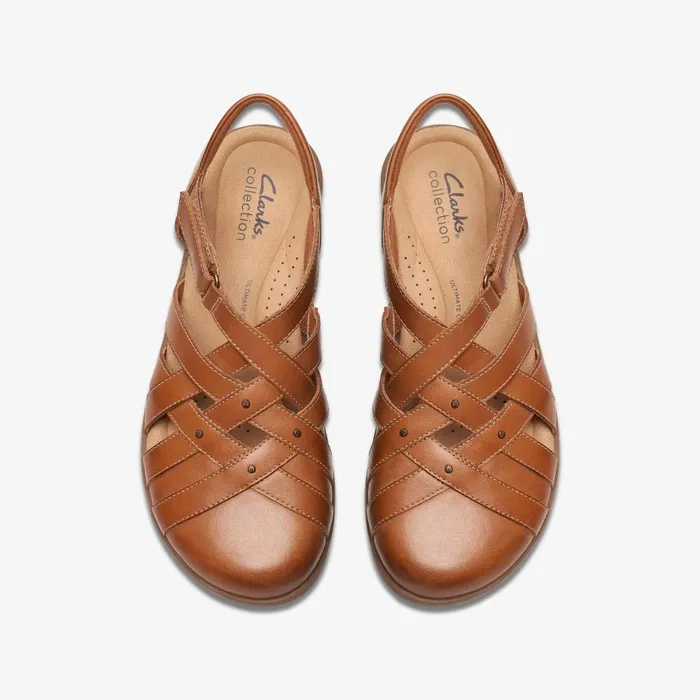 Elizabelle Sea Tan Leather Women Clarks Sandals and Flip Flops