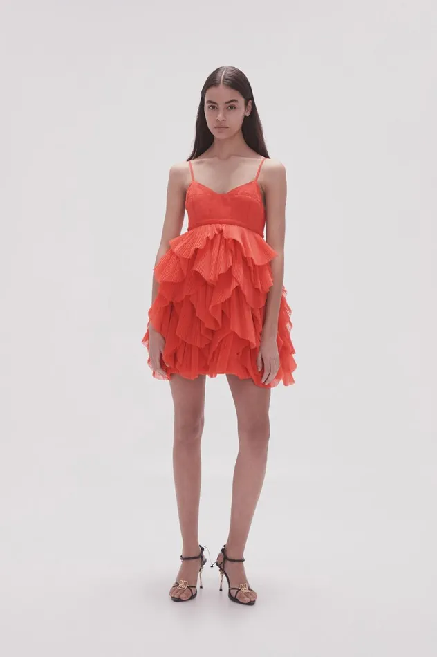 Elsie Pleat Mini Dress Scarlet Red Women Aje Dresses