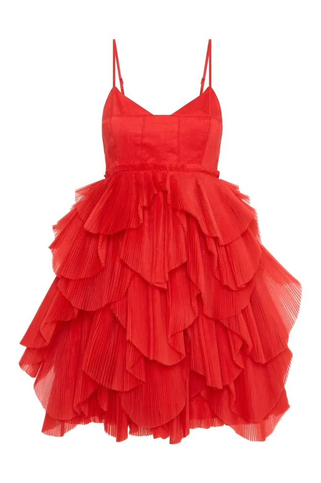 Elsie Pleat Mini Dress Scarlet Red Women Aje Dresses Elsie Pleat Mini Dress Scarlet Red Women Aje Dresses
