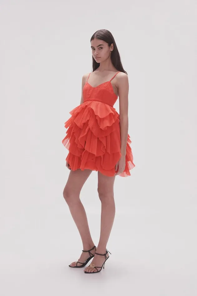 Elsie Pleat Mini Dress Scarlet Red Women Aje Dresses Elsie Pleat Mini Dress Scarlet Red Women Aje Dresses