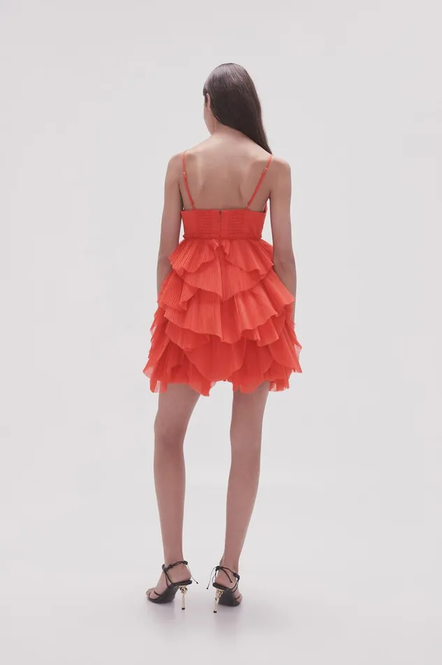 Elsie Pleat Mini Dress Scarlet Red Women Aje Dresses Elsie Pleat Mini Dress Scarlet Red Women Aje Dresses
