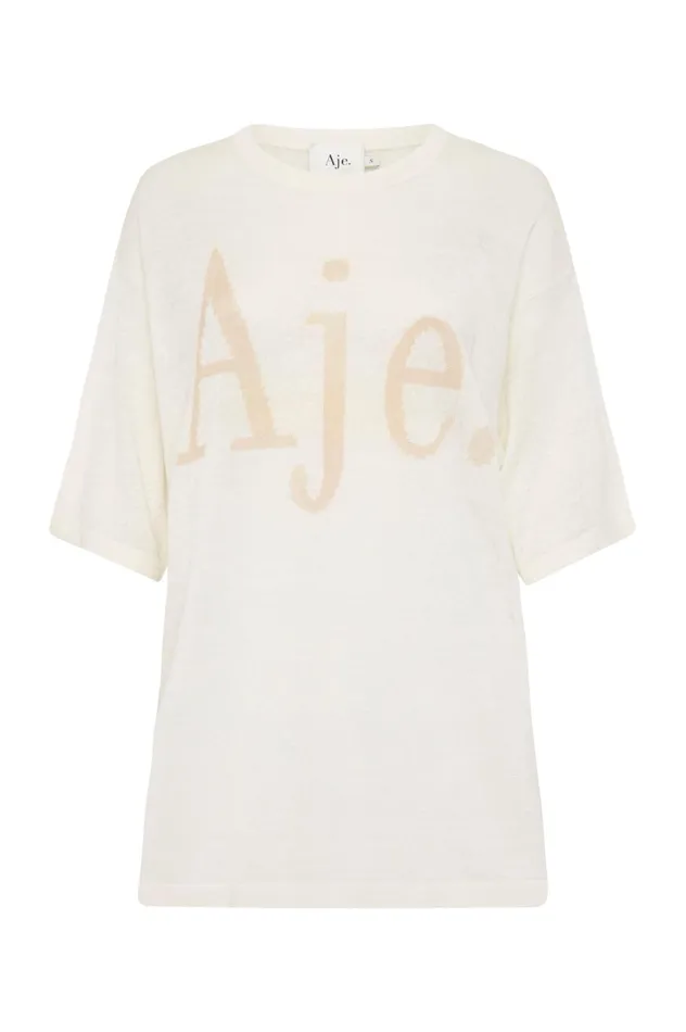 Elvira Oversized Linen Tee Ivorybeige Logo Women Aje Tees Elvira Oversized Linen Tee Ivorybeige Logo Women Aje Tees