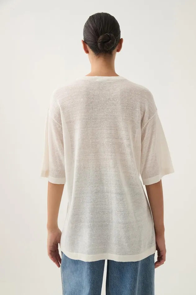 Elvira Oversized Linen Tee Ivorybeige Logo Women Aje Tees Elvira Oversized Linen Tee Ivorybeige Logo Women Aje Tees
