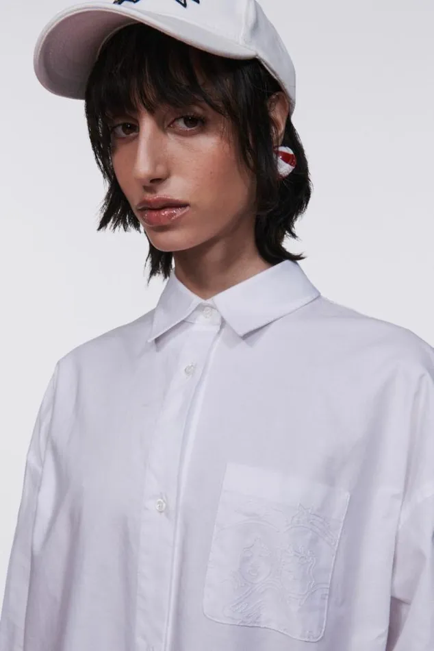 Embroidered Angels Midi Shirt Dress White White Women Fiorucci Embroidered Angels Midi Shirt Dress White White Women Fiorucci