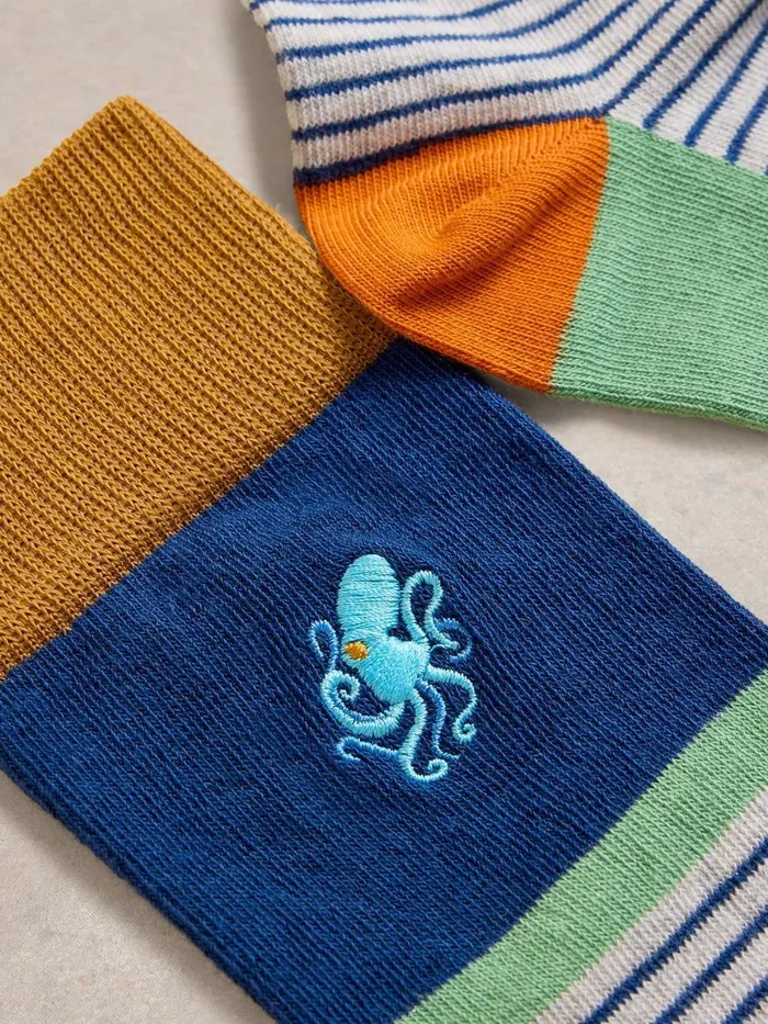 Embroidered Octopus Ankle Sock Blue Multi Men White Stuff Socks