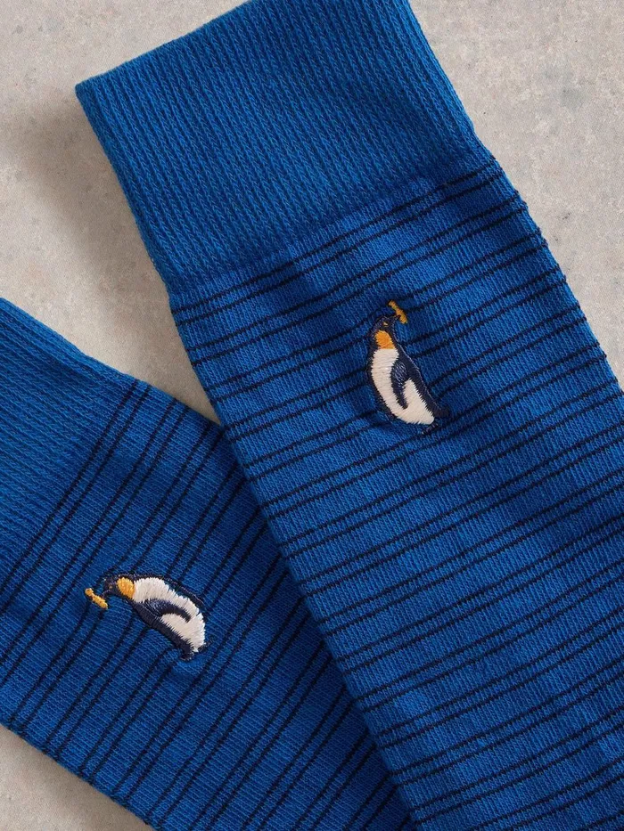 Embroidered Penguin Ankle Sock Teal Multi Men White Stuff Socks
