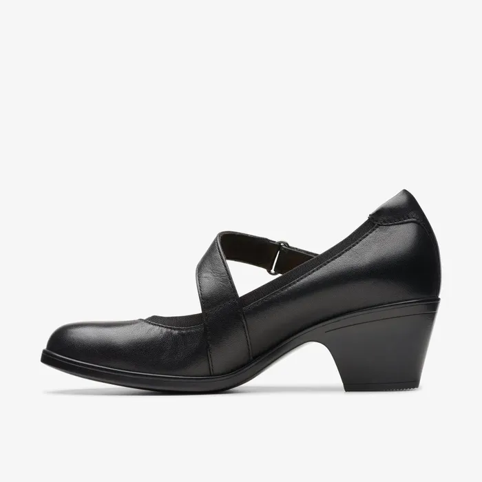 Emily 2 Mabel Black Leather Women Clarks Heels and Pumps