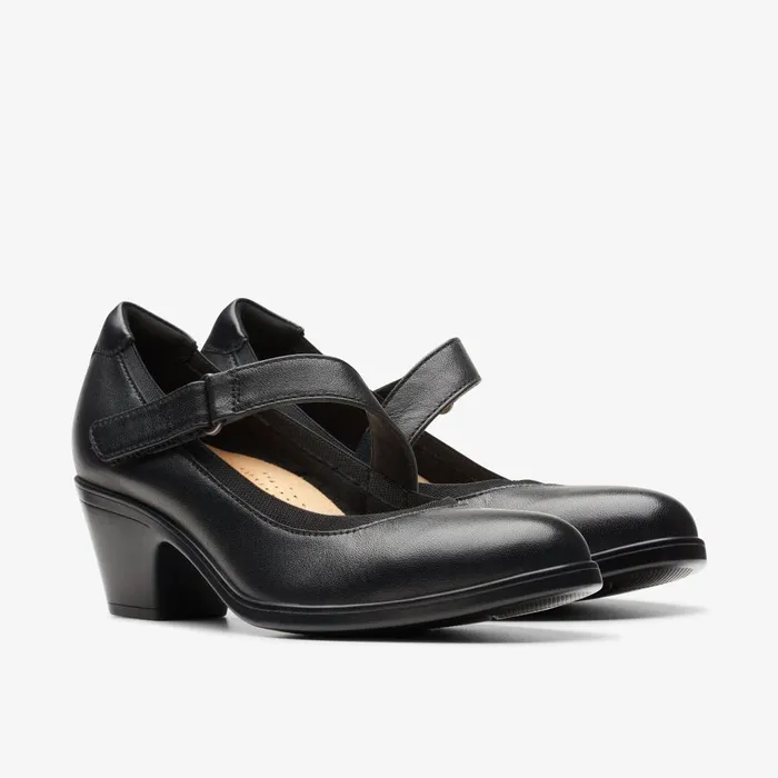 Emily 2 Mabel Black Leather Women Clarks Heels and Pumps