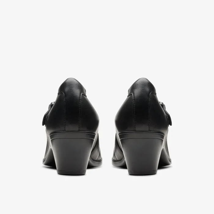 Emily 2 Mabel Black Leather Women Clarks Heels and Pumps