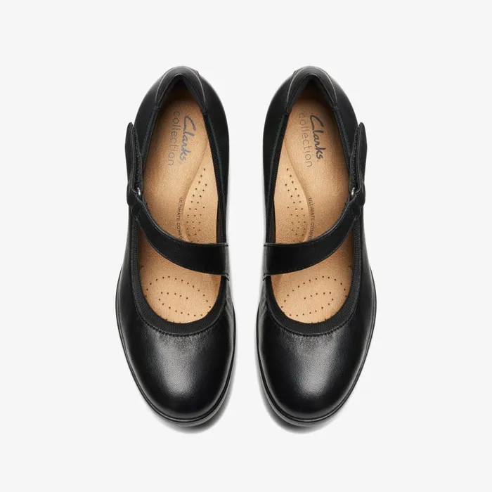 Emily 2 Mabel Black Leather Women Clarks Heels and Pumps