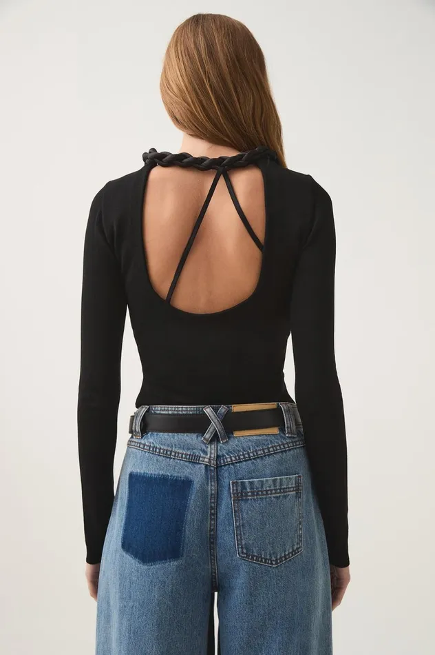 Entwined Open Back Knit Top Black Women Aje Tops