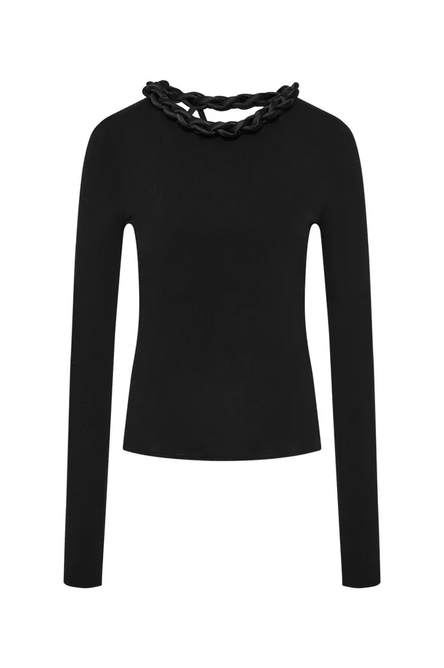 Entwined Open Back Knit Top Black Women Aje Tops Entwined Open Back Knit Top Black Women Aje Tops