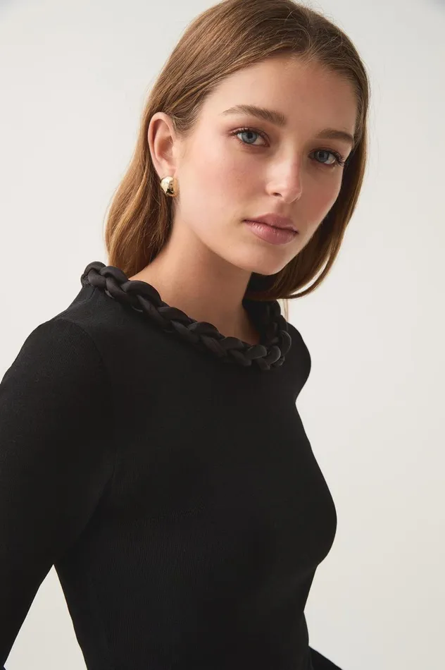Entwined Open Back Knit Top Black Women Aje Tops Entwined Open Back Knit Top Black Women Aje Tops