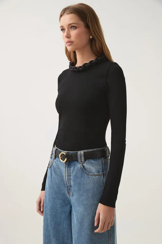 Entwined Open Back Knit Top Black Women Aje Tops Entwined Open Back Knit Top Black Women Aje Tops