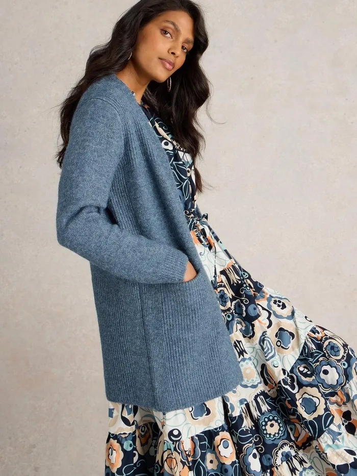 ERIN LONGLINE CARDI Mid Blue Women White Stuff Knitwear