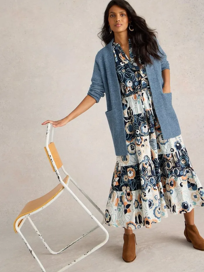ERIN LONGLINE CARDI Mid Blue Women White Stuff Knitwear ERIN LONGLINE CARDI Mid Blue Women White Stuff Knitwear