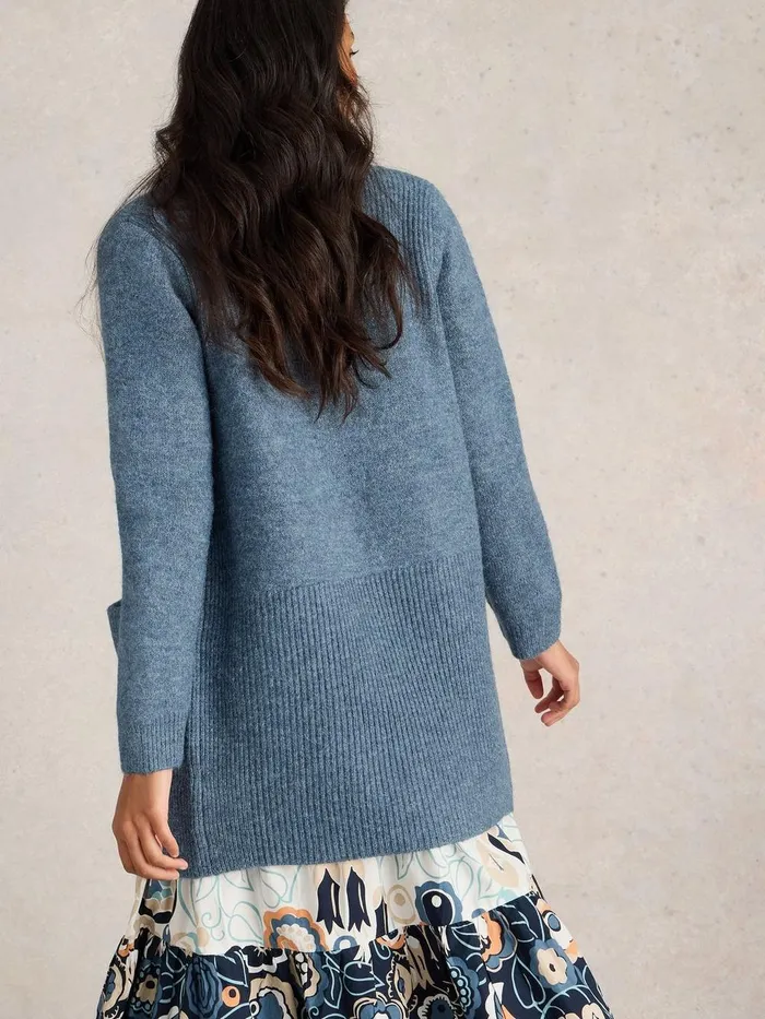ERIN LONGLINE CARDI Mid Blue Women White Stuff Knitwear ERIN LONGLINE CARDI Mid Blue Women White Stuff Knitwear