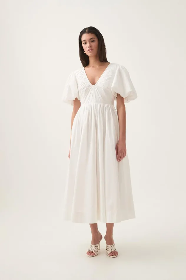 Esmerie Midi Dress Ivory Women Aje Dresses