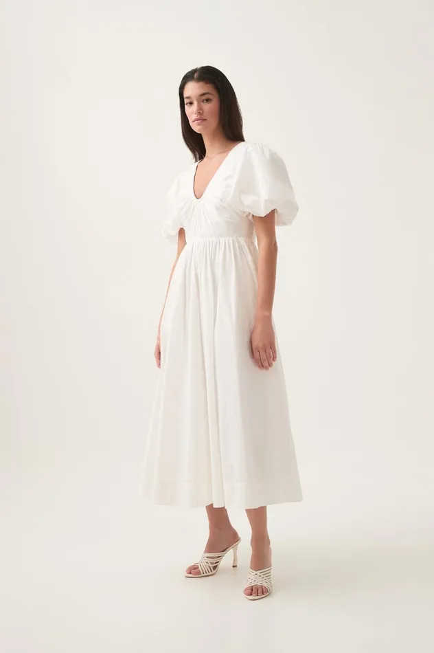 Esmerie Midi Dress Ivory Women Aje Dresses Esmerie Midi Dress Ivory Women Aje Dresses