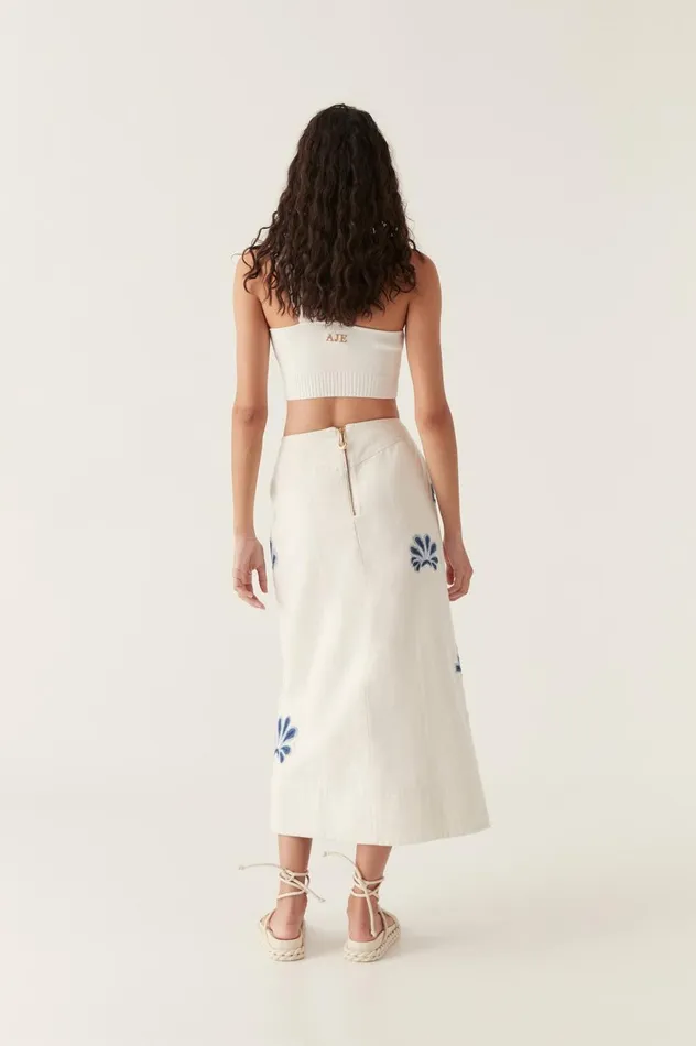 Esprit Embroidered Midi Skirt Ivoryblue Women Aje Skirts Esprit Embroidered Midi Skirt Ivoryblue Women Aje Skirts