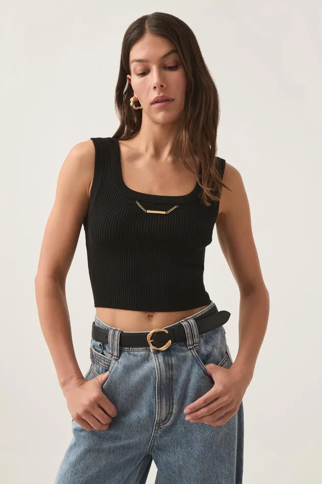 Estella Cropped Knit Tank Black Women Aje Tops