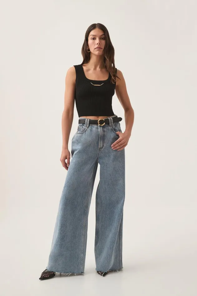 Estella Cropped Knit Tank Black Women Aje Tops Estella Cropped Knit Tank Black Women Aje Tops