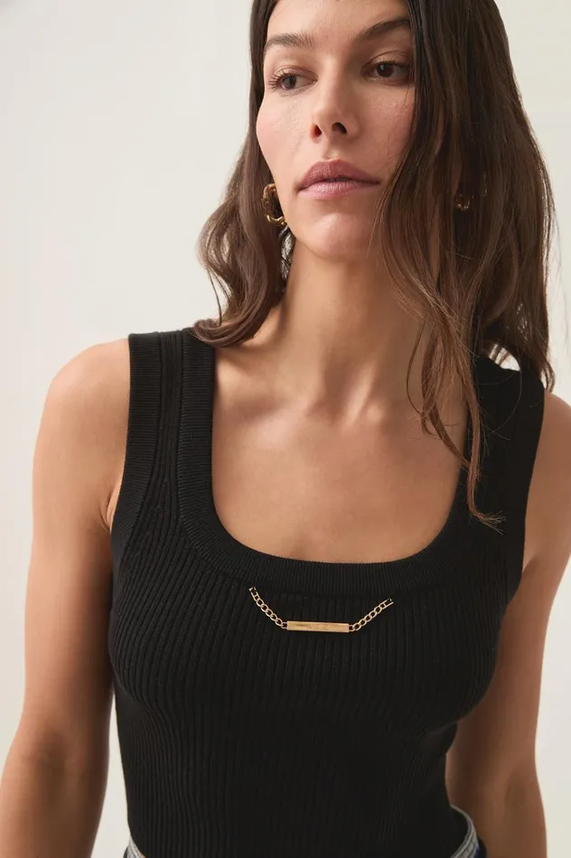 Estella Cropped Knit Tank Black Women Aje Tops Estella Cropped Knit Tank Black Women Aje Tops