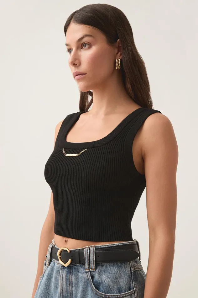 Estella Cropped Knit Tank Black Women Aje Tops Estella Cropped Knit Tank Black Women Aje Tops
