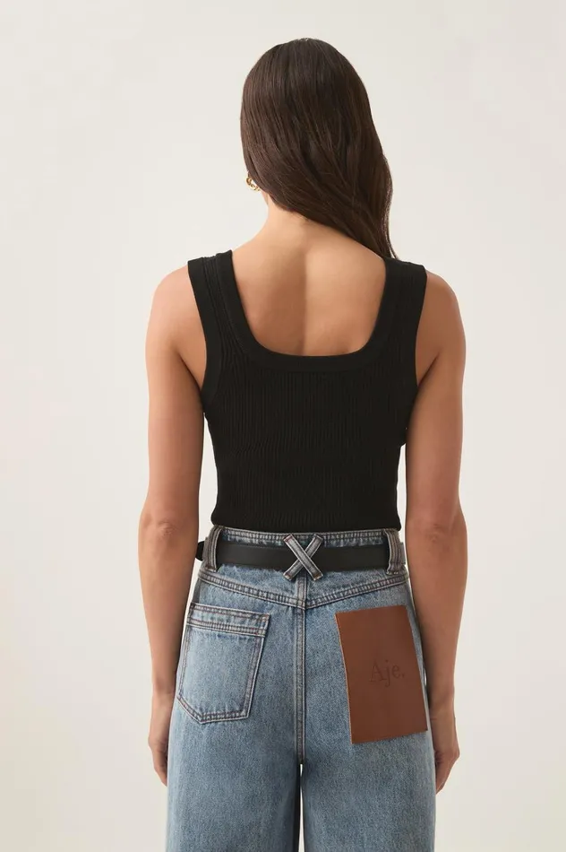 Estella Cropped Knit Tank Black Women Aje Tops Estella Cropped Knit Tank Black Women Aje Tops