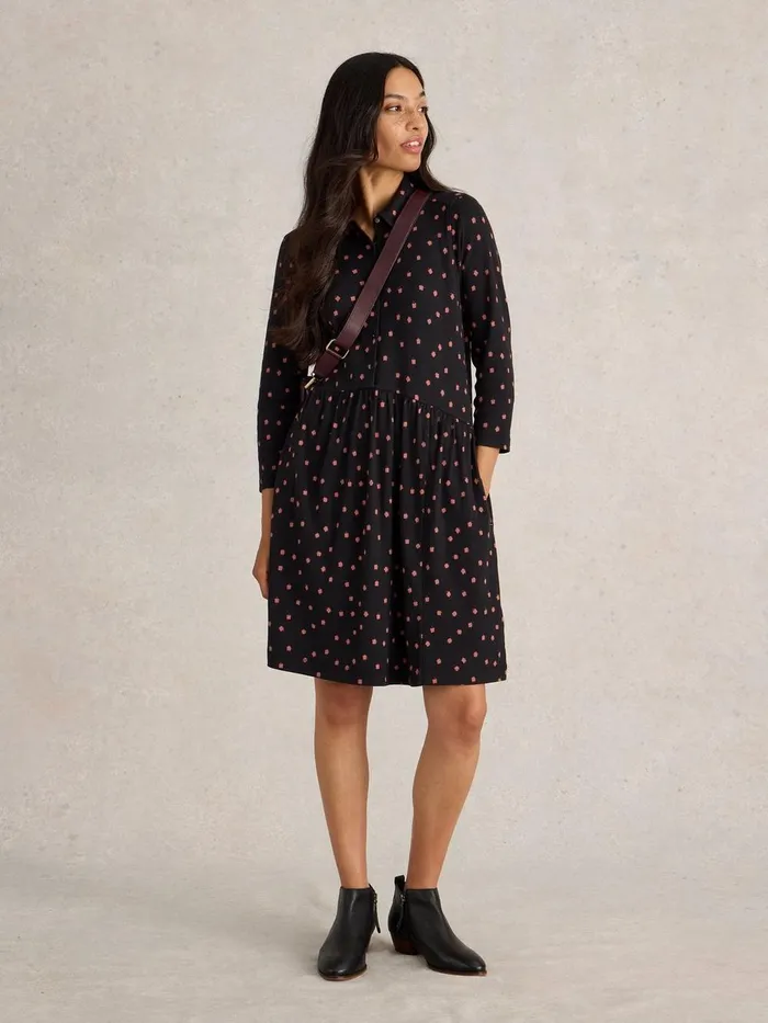 Everly Jersey Rib Shirt Dress Black Print Women White Stuff Dresses