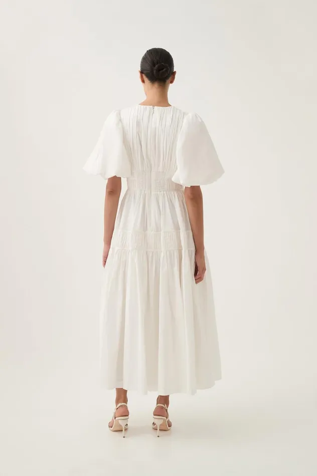 Fallingwater Ruched Midi Dress Ivory Women Aje Dresses Fallingwater Ruched Midi Dress Ivory Women Aje Dresses