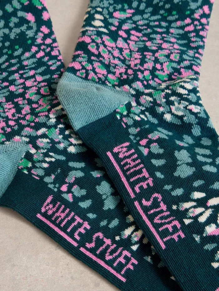 Firework Ankle Sock Black Print Women White Stuff Socks