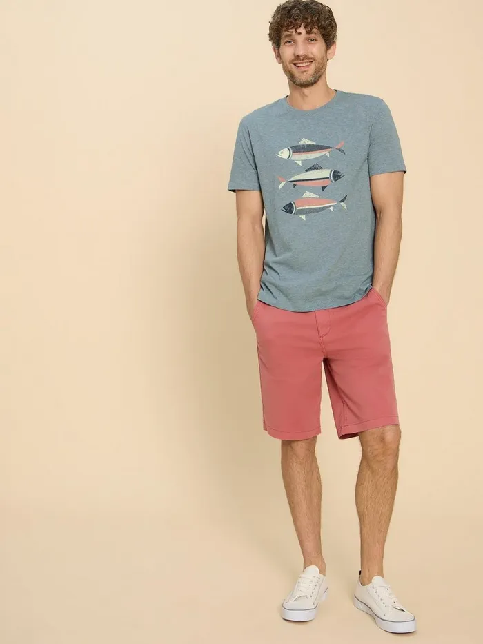 Fish Graphic Short Sleeve Tee Denim Print Men White Stuff TShirts