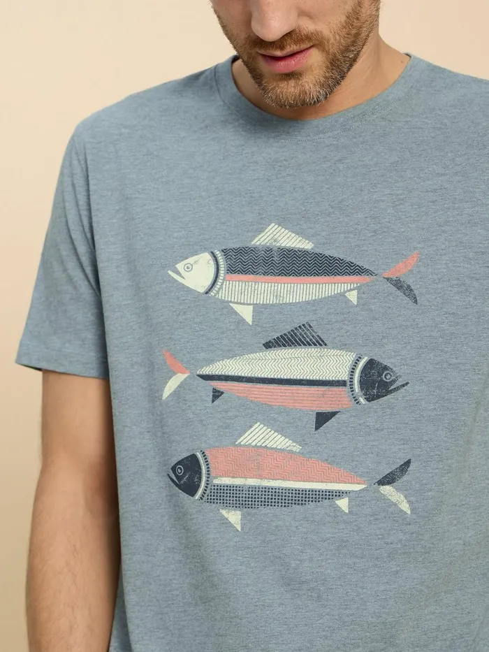 Fish Graphic Short Sleeve Tee Denim Print Men White Stuff TShirts Fish Graphic Short Sleeve Tee Denim Print Men White Stuff TShirts