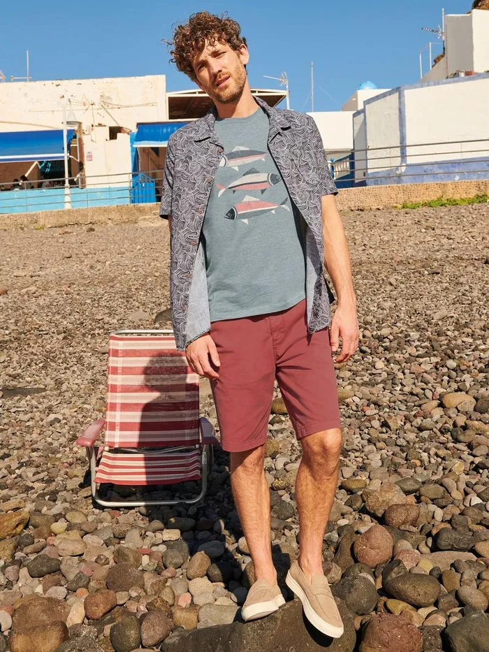 Fish Graphic Short Sleeve Tee Denim Print Men White Stuff TShirts Fish Graphic Short Sleeve Tee Denim Print Men White Stuff TShirts