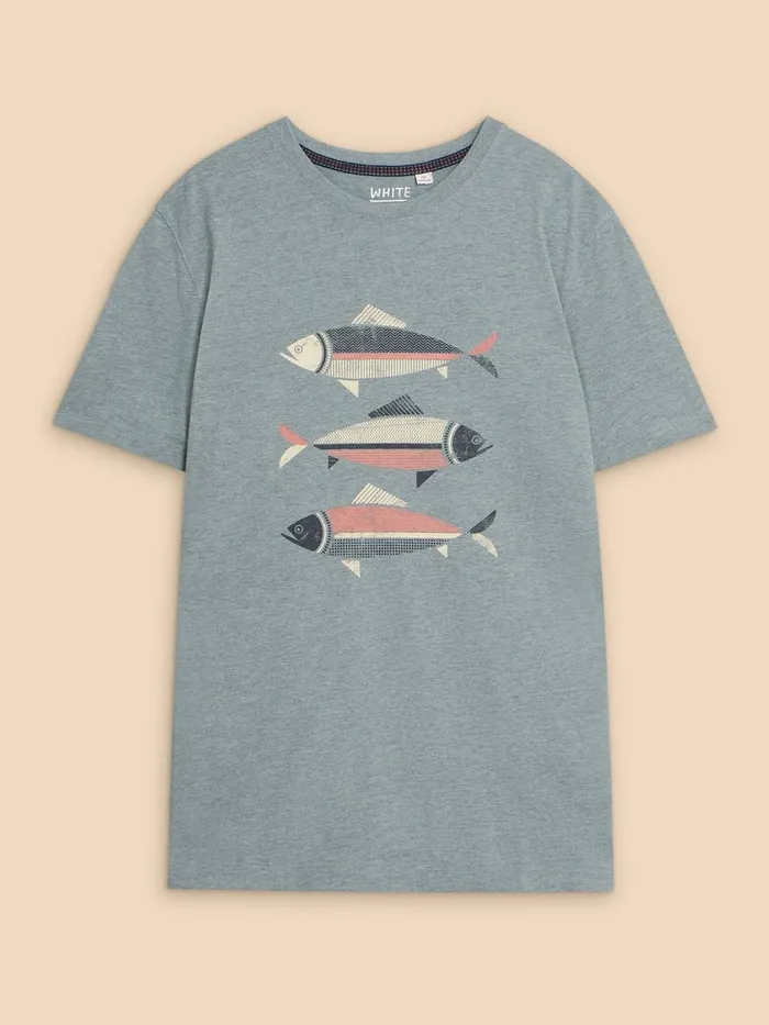 Fish Graphic Short Sleeve Tee Denim Print Men White Stuff TShirts Fish Graphic Short Sleeve Tee Denim Print Men White Stuff TShirts