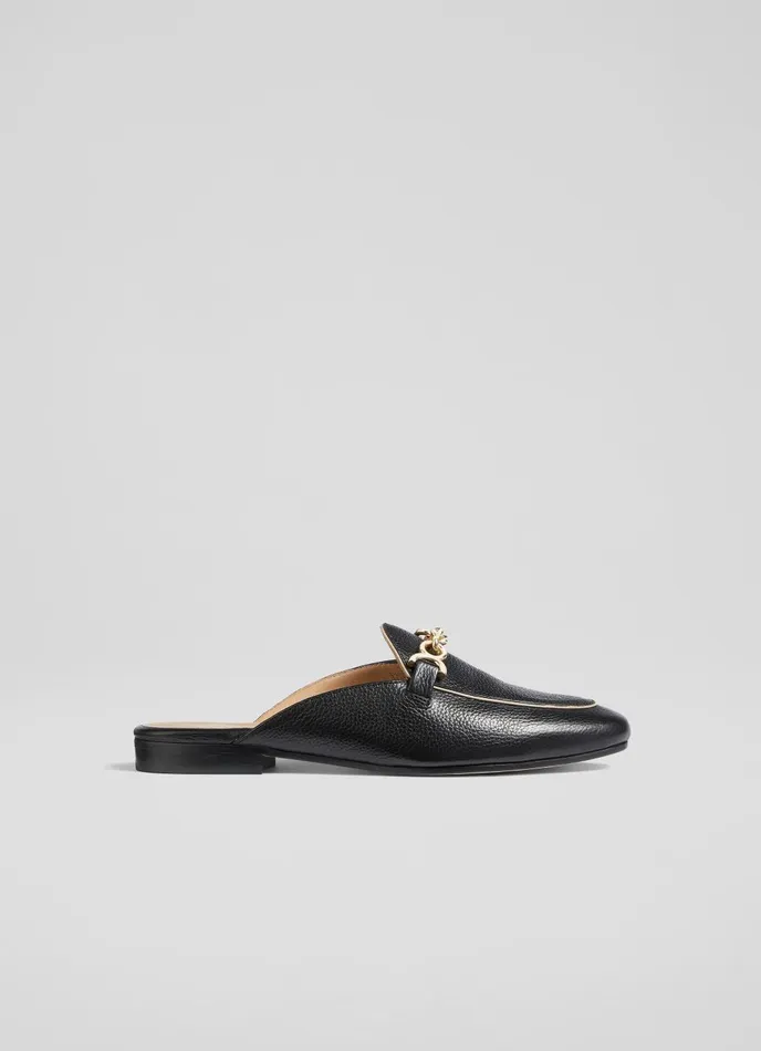Flats Women LKBennett Eve Black Leather Backless Loafers Black