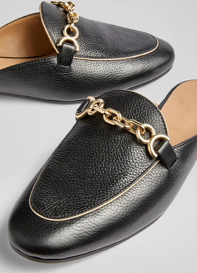 Flats Women LKBennett Eve Black Leather Backless Loafers Black Flats Women LKBennett Eve Black Leather Backless Loafers Black