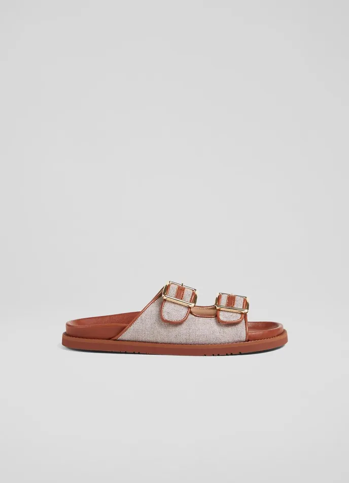 Flats Women LKBennett Ionna Leather And Cotton Footbed Flat Sandals Tan