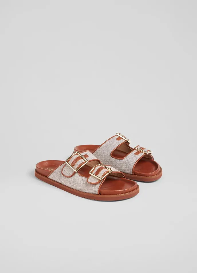 Flats Women LKBennett Ionna Leather And Cotton Footbed Flat Sandals Tan Flats Women LKBennett Ionna Leather And Cotton Footbed Flat Sandals Tan