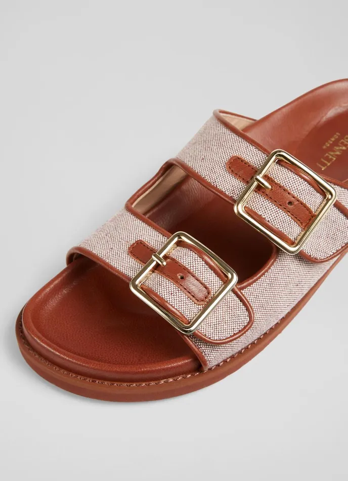 Flats Women LKBennett Ionna Leather And Cotton Footbed Flat Sandals Tan Flats Women LKBennett Ionna Leather And Cotton Footbed Flat Sandals Tan